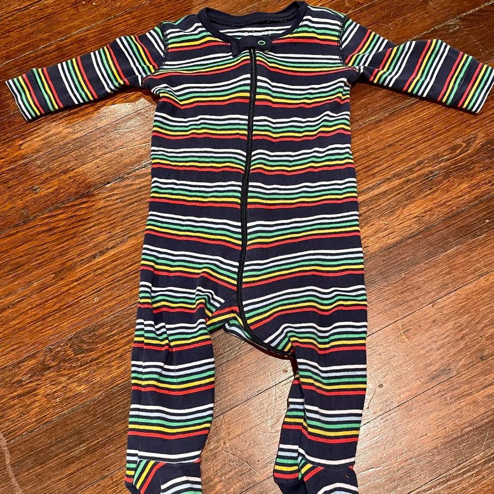 Like new navy striped cotton footie